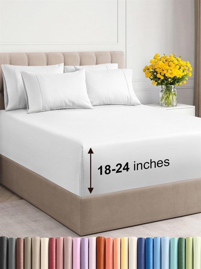 CGK Extra Deep Queen Sheet Set, 6 Piece Breathable And Cooling Sheets, Grey