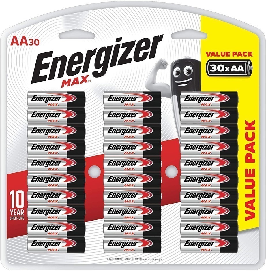 2 x ENERGIZER AA Batteries, Max Alkaline, 30 Pack.