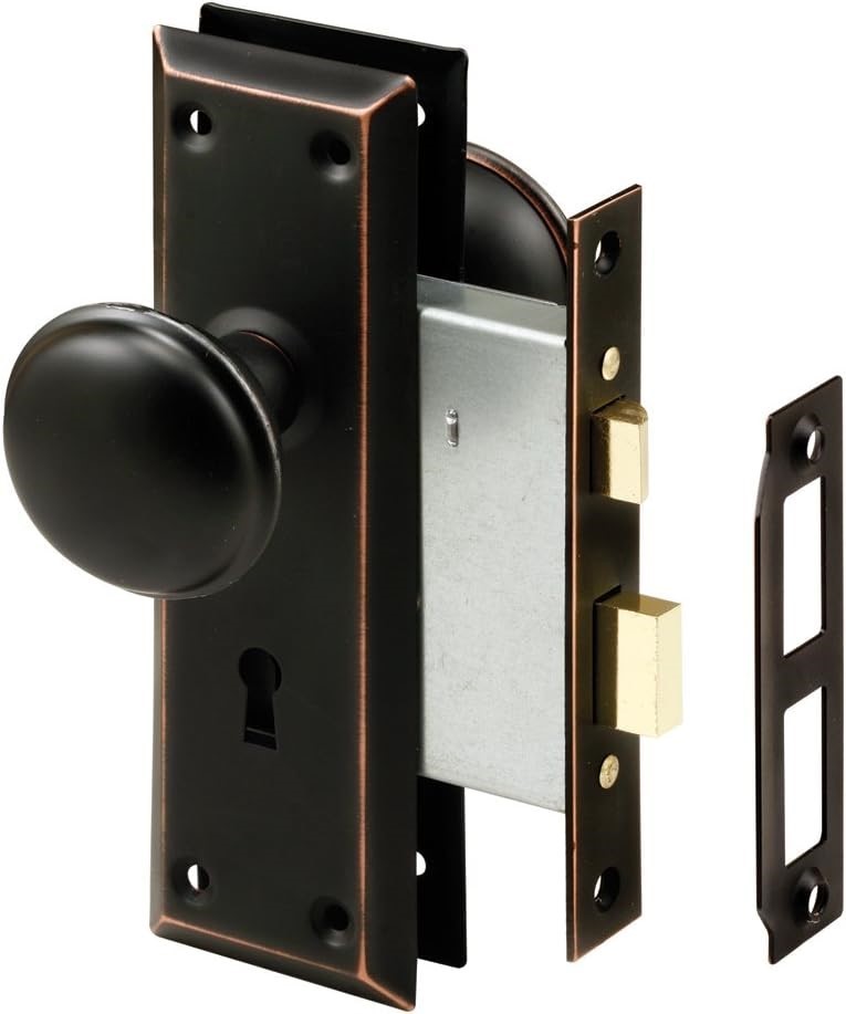 PRIME-LINE E 2495 Mortise Lock Set, Keyed, Classic Bronze Knob.