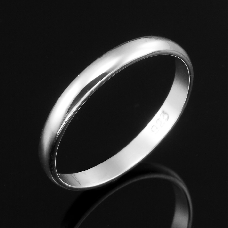 Solid 925 Sterling Silver Men's Band Ring - US Size 12