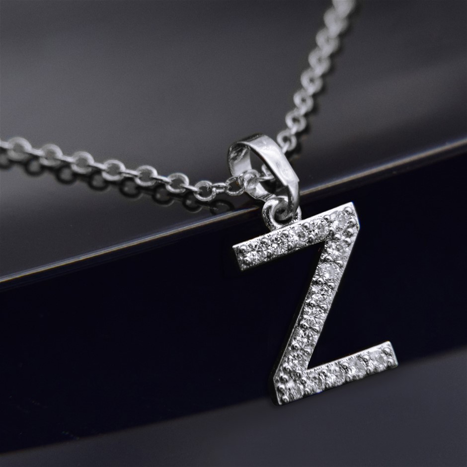 Simulated Diamond Initial 'Z' Minimalist Stainless Steel Necklace