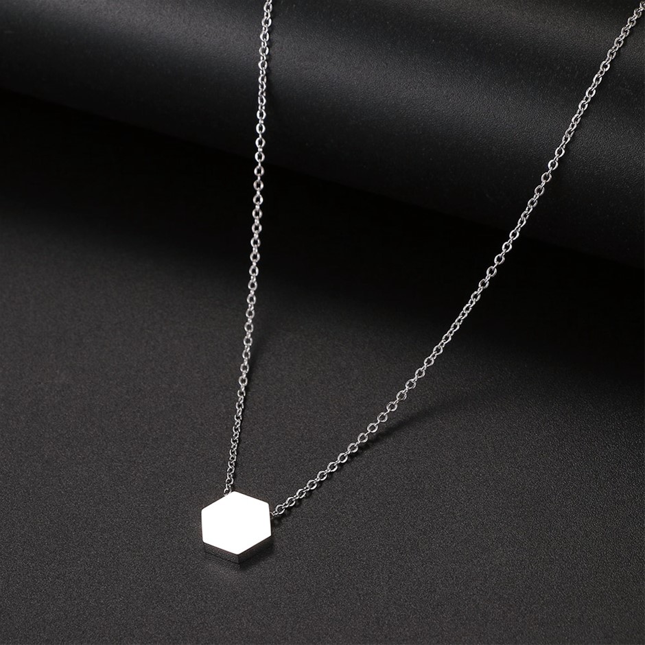 Stainless Steel Hexagon Necklace in Silver