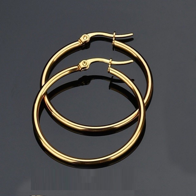 Classic 35mm Stainless Steel Hoop Earrings - Yellow