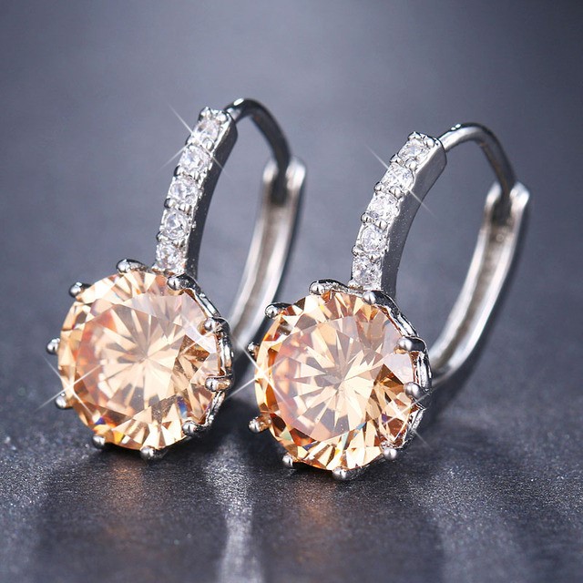 Designer Simulated Diamond Champagne Drop Earrings in Silver
