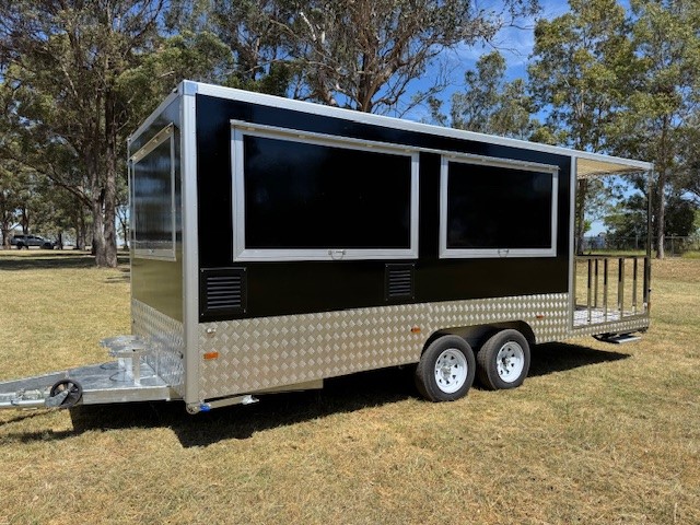 2025 Dual Axle Enclosed 740 Food Trailer with Porch (Unused) - Black