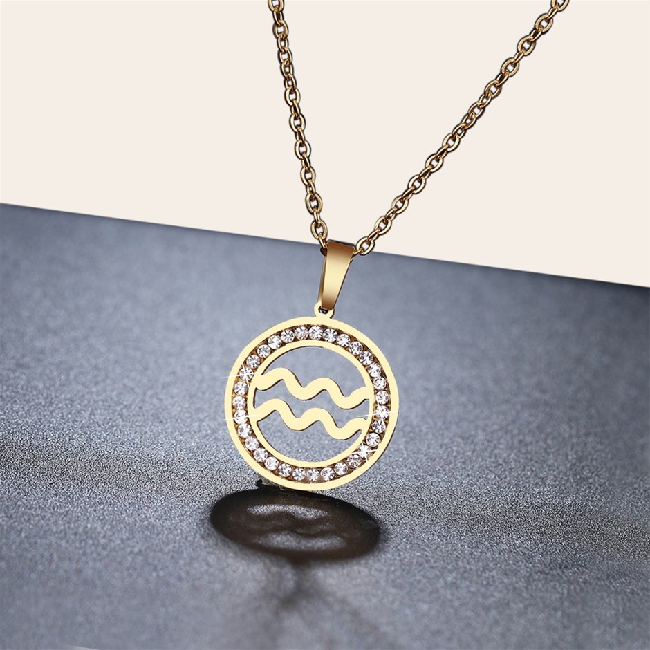 Simulated Diamond Zodiac Necklace - AQUARIUS (Yellow)