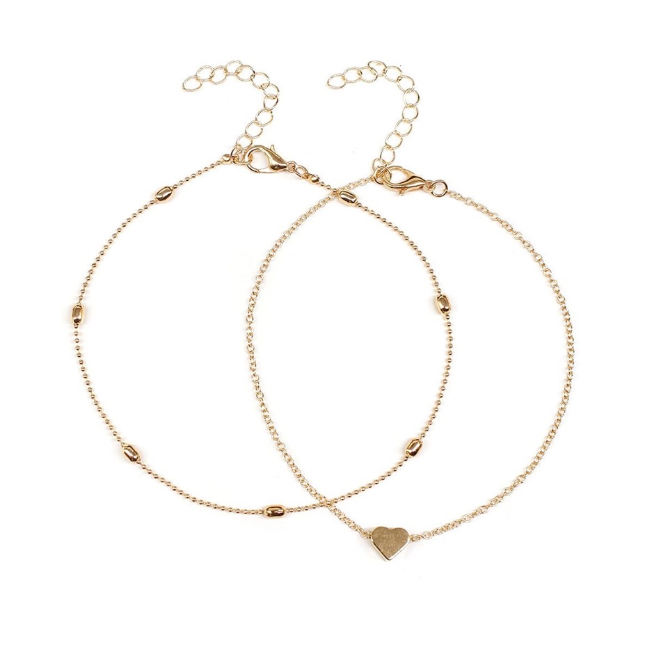 Cute Beaded Double Strand, Ball & Heart Anklet