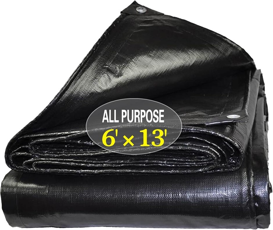 TARPS Heavy-Duty Waterproof Tarp (1.83 × 3.96 m) 10-mil Black Poly Tarpauli
