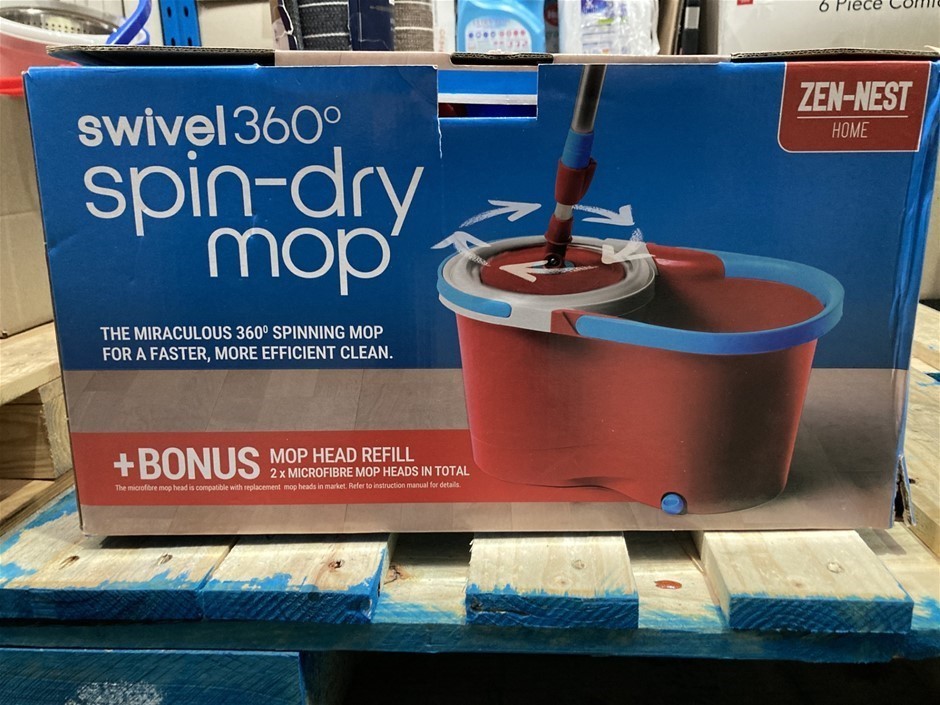 2 x ZEN-NEST HOME Swivel 360 Spin-Dry Mop, Red/Blue. N.B: Used, not in orig