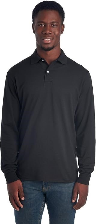 JERZEES Men's Long Sleeve Sportshirt, Size M, 50% Cotton, Black.