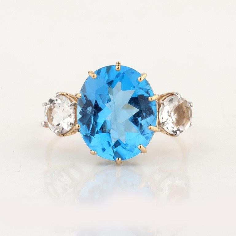 Yellow Gold Natural Swiss Blue Topaz Ring with Valuation