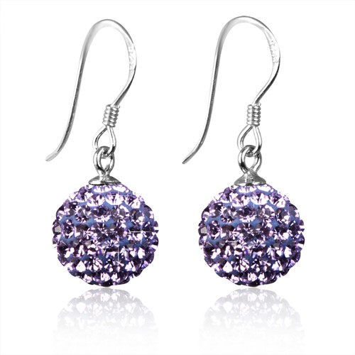 Light Purple Crystal Disco Ball Earrings made w/ solid 925 Sterling Silver