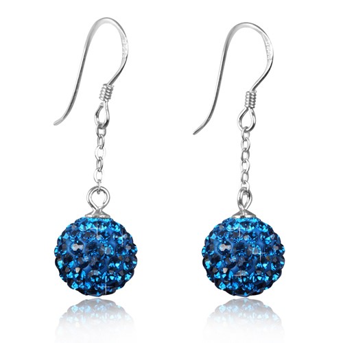 Blue Crystal Disco Ball Earrings made with solid 925 Sterling Silver