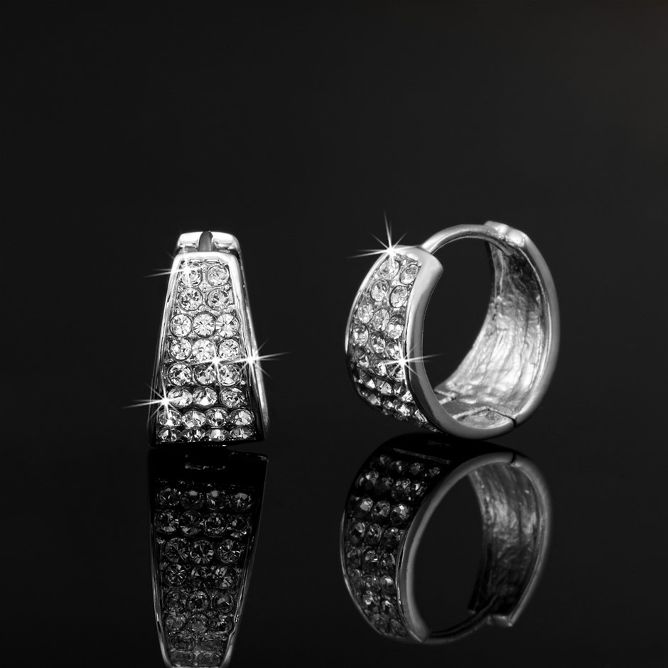 Solid 925 Silver Huggie Earrings Featuring 48 Crystals by Swarovski®