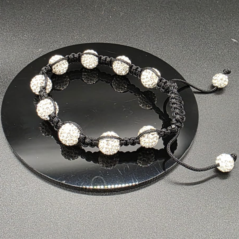 Designer Simulated Diamond Ball Bracelet  with Black Braid