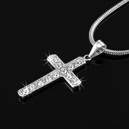 Solid 925 Sterling Silver Cross Pendant Featuring 16 Crystals by Swarovski®