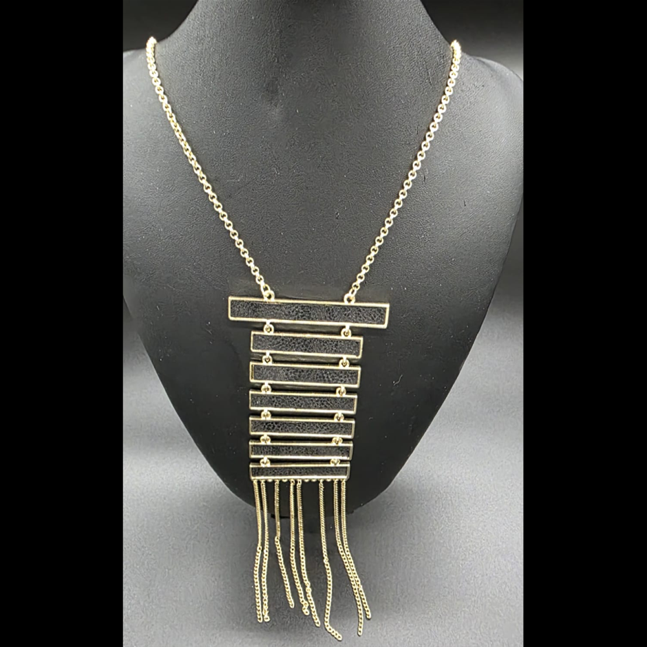 Designer Black, Gold Geometric Extra LONG Necklace