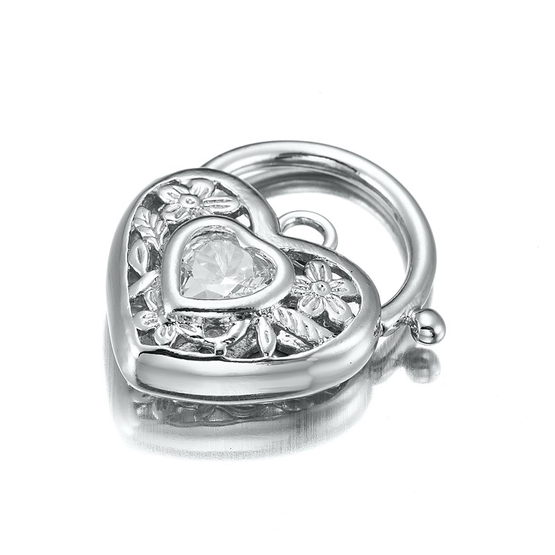 Classic Rhodium Plated Simulated Diamond Filigree Heart Locket