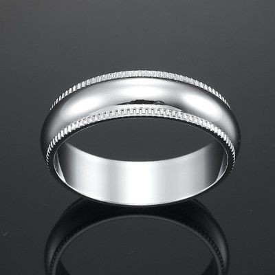 Rhodium Plated Men's Etched Band Ring (6mm) - US Size 12