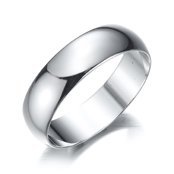 Rhodium Plated Men's Band Ring (6mm) - US Size 10