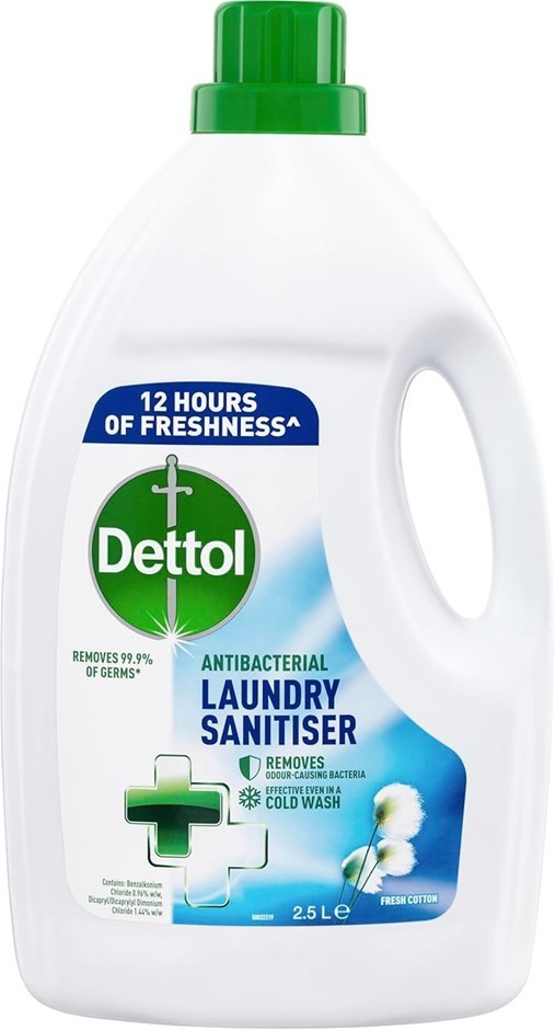 DETTOL Antibacterial Laundry Liquid Fresh Cotton Laundry Sanitiser, 2.5L.