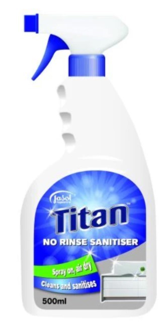 12 x TITAN No Rinse Sanitiser Spray, 500ml.