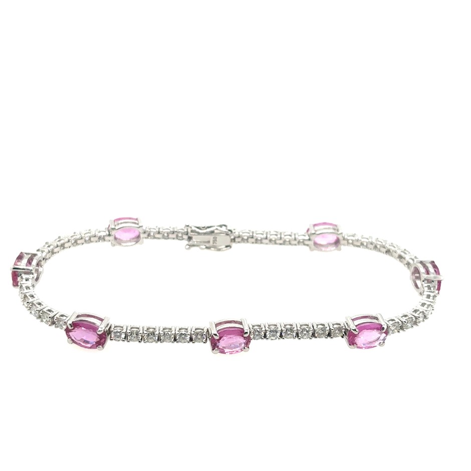 8.10ct  Sapphire & Dia. G-H/VS Tennis Bracelet 18K White Gold
