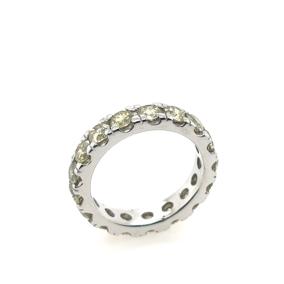 3.35ct Seventeen Stones Round Dia. Yellow/VS-SI Ring 18K White Gold