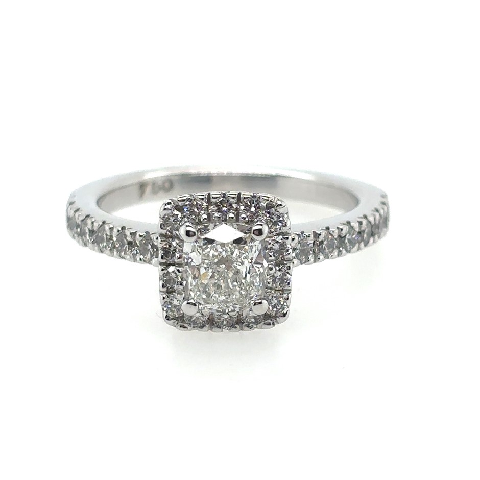 1.01ct Cushion Cut Dia. G/SI2 w/ GIA Cert. & 0.50ct 28 Stones Round Dia