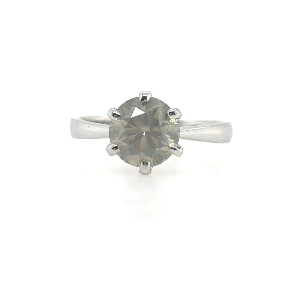 2.02ct Round Dia. Fancy Light Grey Yellow/SI Ring 18K White Gold