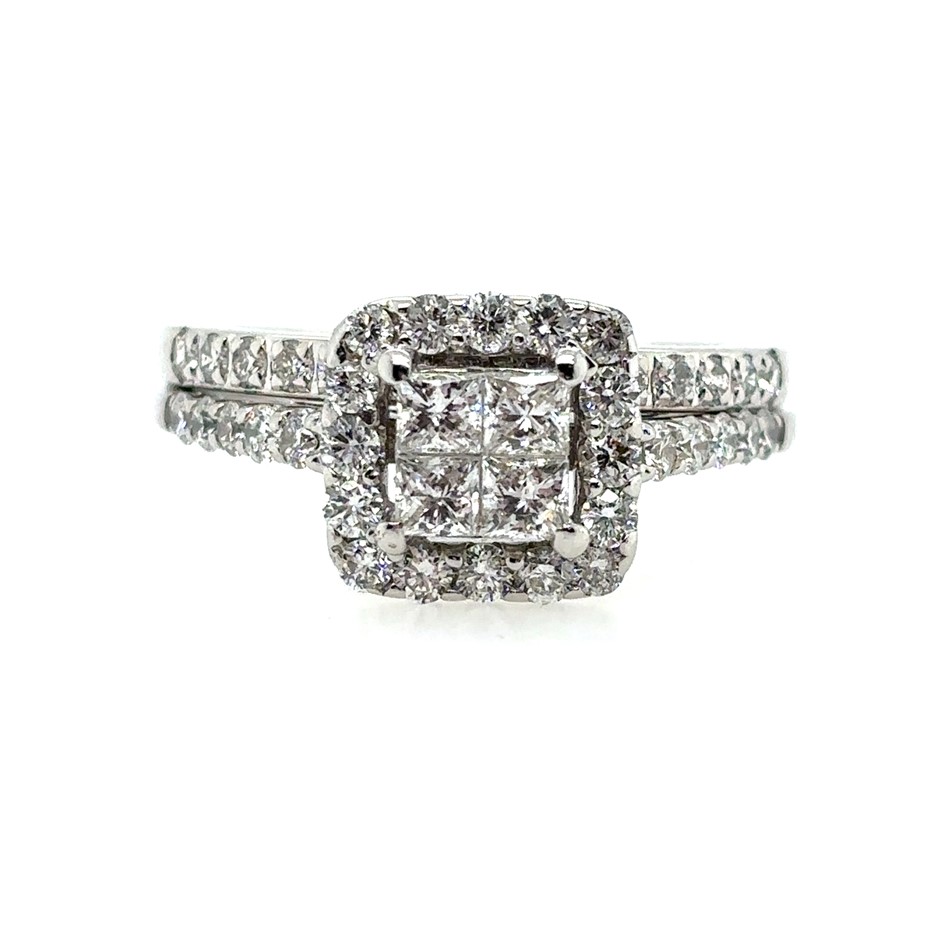 0.45ct 4 Princess Cut Dia. F/VS & 0.55ct 26 Stones Round Dia. F/VS Ring 14K