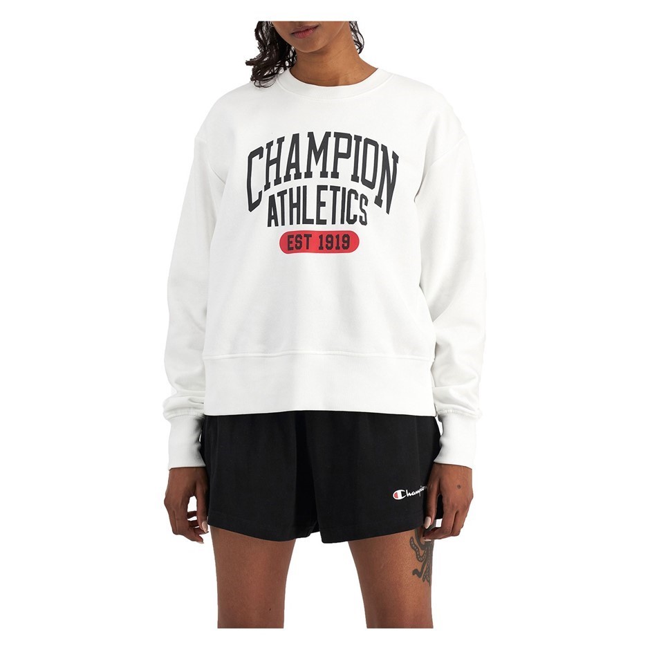CHAMPION Women's Sporty Crew, Size L, Cotton, Print J2H (White), CRD9G. NB:
