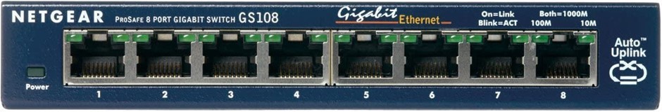 NETGEAR GS108 ProSafe 8-Port Gigabit Switch, Blue. NB: Used, Not In Origina