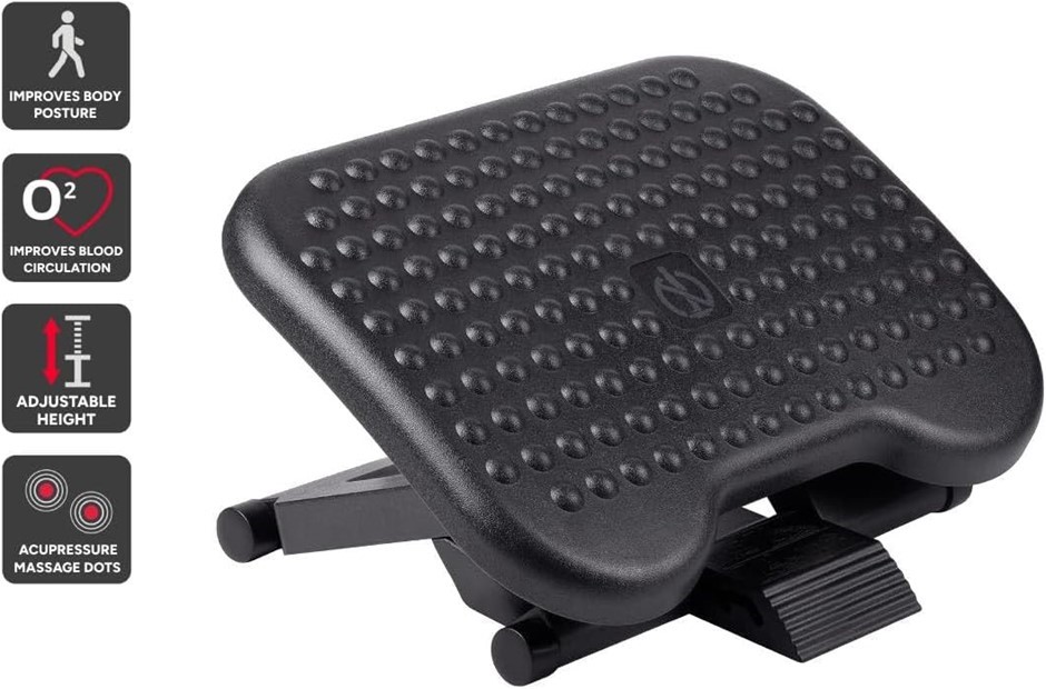 ERGOLUX, Adjustable Under Desk Foot Rest, Black. NB: Slightly Damaged Box d