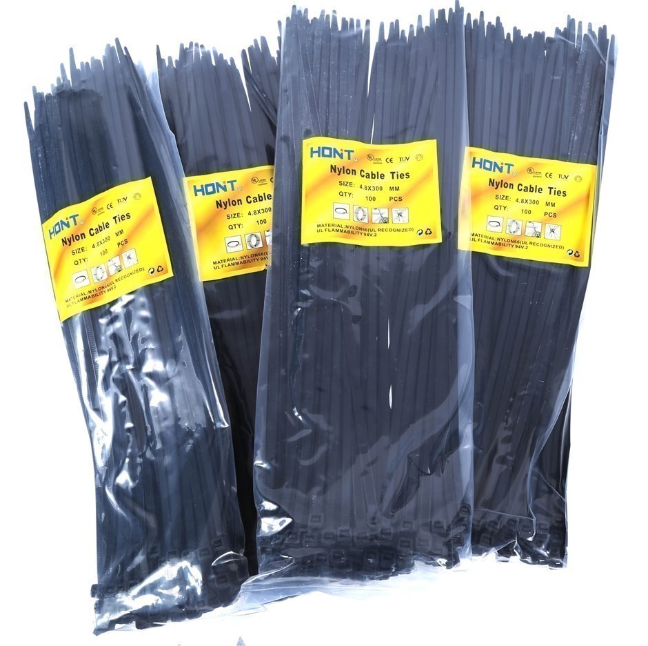 4 Packs Of Cable Ties Each 100pcs, Size: 4.8 x 300mm, Black.