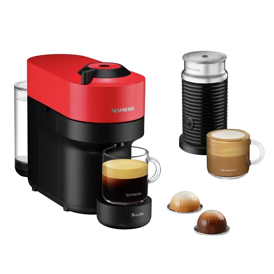 NESPRESSO Vertuo POP Coffee Machine With Aeroccino3, Red, BNV150RED.