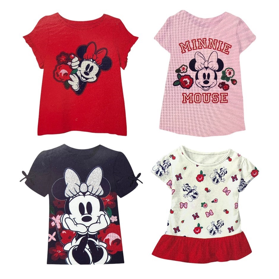 4-Pack DISNEY Kids' Tees, Size 6, Minnie Mouse (Red Combo). Buyers Note -