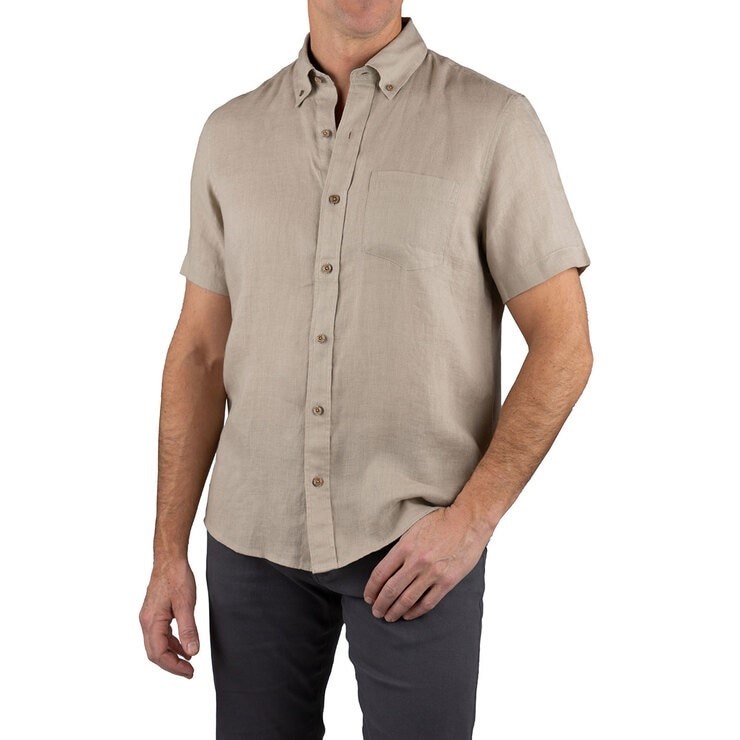 TAILOR VINTAGE Men's S/S Shirt, Size L, 100% Linen, Summer Khaki. Buyers N