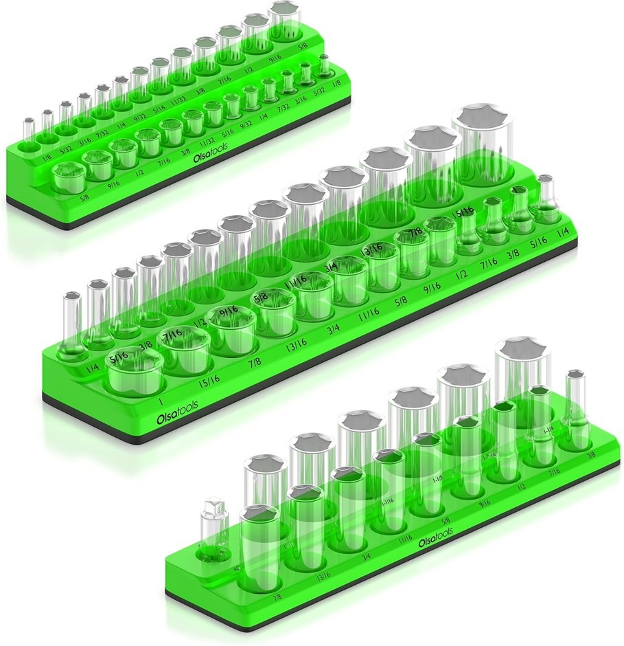 OLSA TOOLS Magnetic Socket Organizer | 3 Piece Socket Holder Kit | 1/2-inch