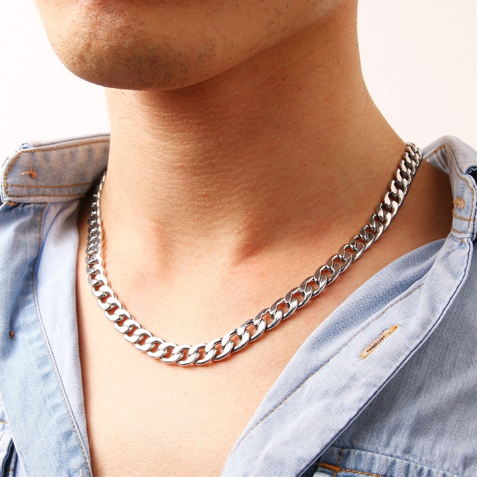 Classic 9mm Stainless Steel Curb Necklace - 50cm