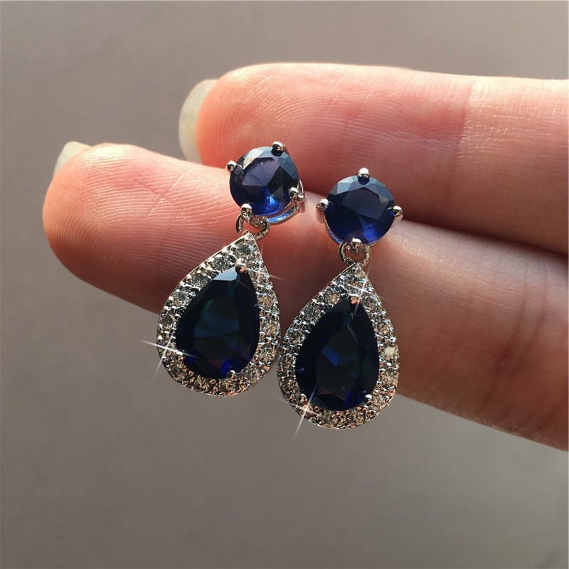 Designer Simulated Diamond Teardrop Earrings - Blue