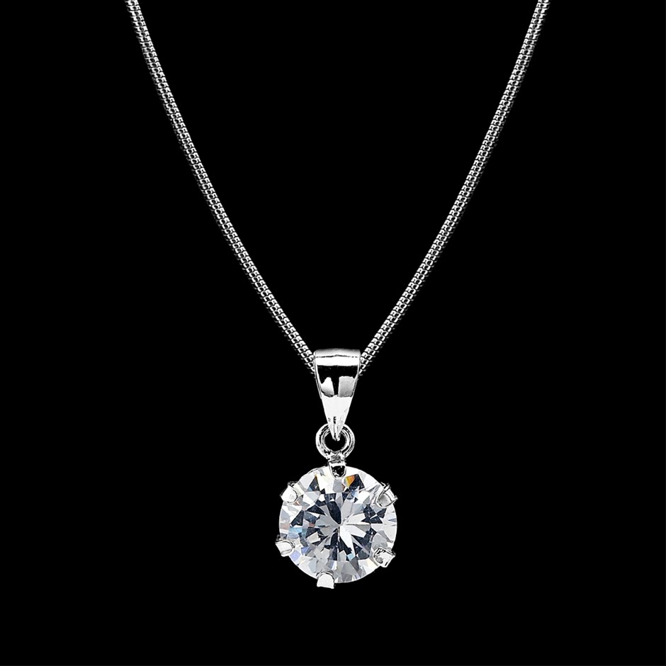 Solid 925 Sterling Silver 8mm Round Pendant Feat. Crystal by Swarovski®