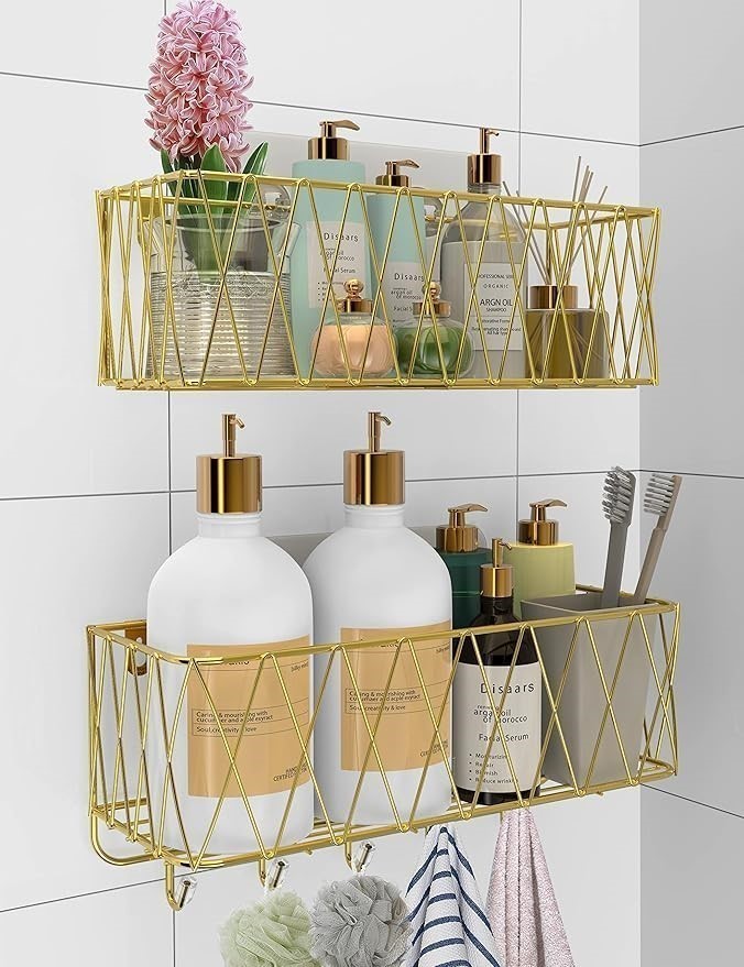 IPERLIFE Adhesive Shower Caddy Basket Shelf, Bathroom Shampoo Organizer She