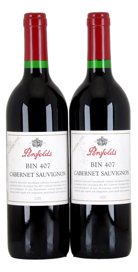 Penfolds Bin 407 1998 (2x 750mL), South Australia. 5* Prov