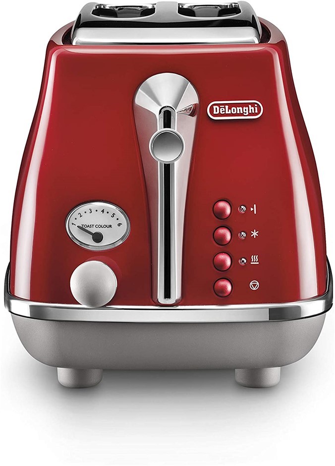 DE'LONGHI Icona Capitals 2 Slice Toaster, 900W Power, Colour: Red, Model: C