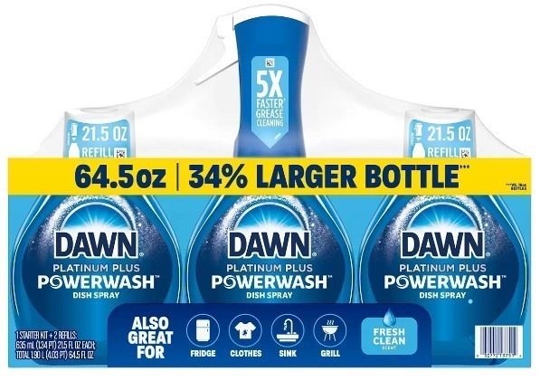 DAWN 3pk Platinum Plus Power Wash. NB: Damaged packaging.