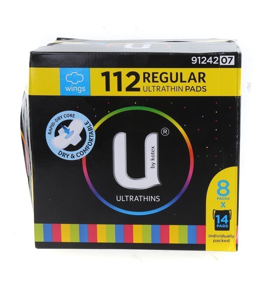 U BY KOTEX 112pk Regular Ultra Thin Pads w/ Wings NB: Not In Original Box.