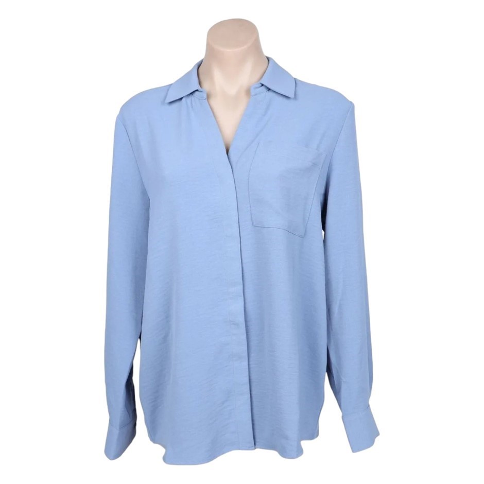 2 x HILARY RADLEY Women's L/S Johnny Collar Cuff Blouse, Size L, Blue. NB:
