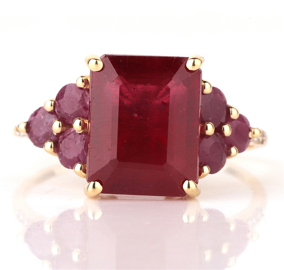 Yellow Gold Natural Ruby  & Diamond Ring with Valuation