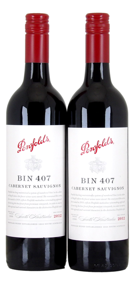 Penfolds Bin 407 Cabernet Sauvignon 2012 (2x 750mL), SA.